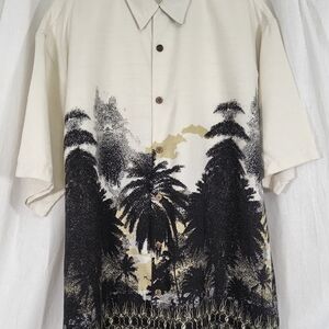 Cellini 100% Silk Tropical Palm Shirt Men’s XL | Short Sleeve Resort Button Up
